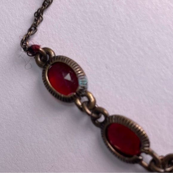 Victorian Gold Tone and Dark Red Necklace and Earring Set - Picture 7 of 11